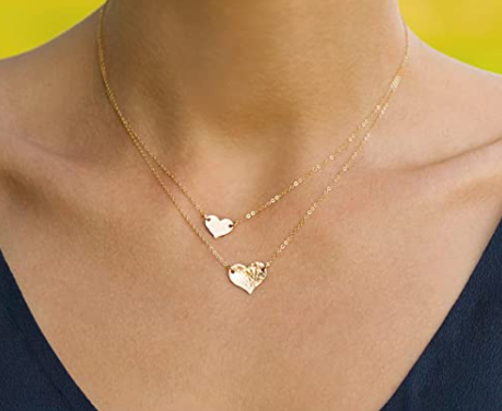 MEVECCO Layered Heart Necklace Pendant Handmade 18K Gold Plated Dainty Gold Choker Arrow Bar Layering Long Necklace for Women